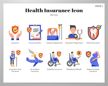 Health insurance icons flat pack