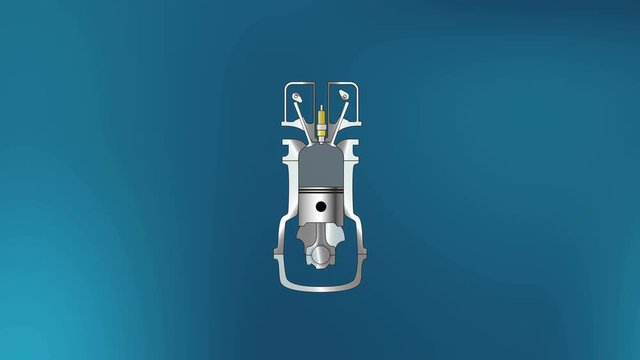 4 Strokes engine animation in blue background. Piston Working with gas motor diesel combustion system. Mechanic and vehicles concept.