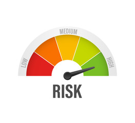 Risk icon on speedometer. High risk meter. Vector stock illustration.