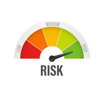 Risk Icon On Speedometer. High Risk Meter. Vector Stock Illustration.