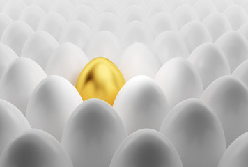Unique and standing out of the crowd golden egg. Leadership, courage to risk, different business concepts.