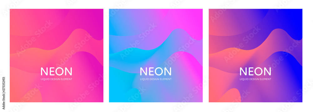 Poster set of abstract vector fluid modern minimal background. dynamic light blend shape. different neon co