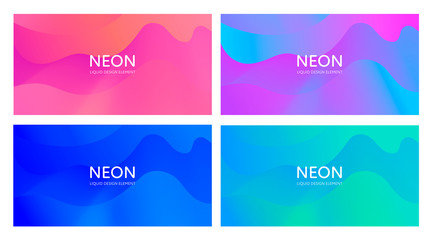 Set of abstract vector fluid modern minimal horizontal background. Dynamic flowing shape. Different color gradient collection. design for backdrop, annual report, magazine, presentation, flyer, card
