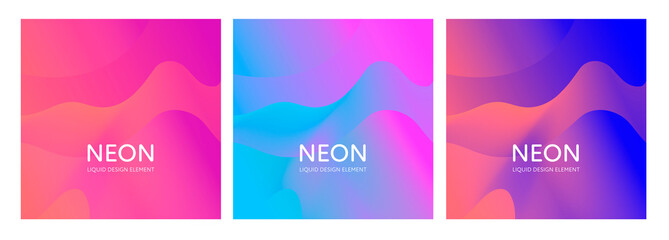 Set of abstract vector fluid modern minimal background. Dynamic light blend shape. Different neon color gradient collection. design element for backdrop, annual report, magazine, presentation, flyer.