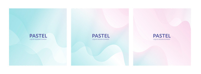 Set of abstract vector fluid modern minimal background. Dynamic flowing shape. Blue to pink pastel gradient. Collection of design element for backdrop, poster, banner, presentation, cover, flyer, card