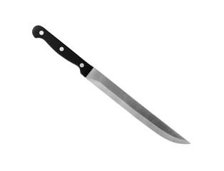 Sharp slicing knife with black handle isolated on white