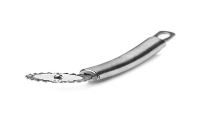 New pizza cutter with metal handle isolated on white
