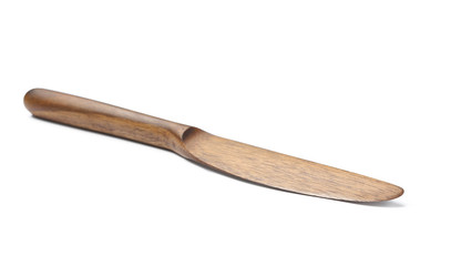New wooden butter knife on white background