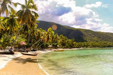 Caribbean beach with mountains