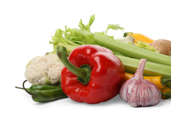 Different fresh ripe vegetables isolated on white