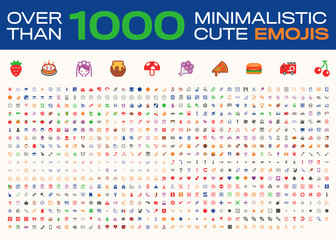 Over Than 1000 Minimalistic Cute Emojis, All Type Emoticons, Vector Icons