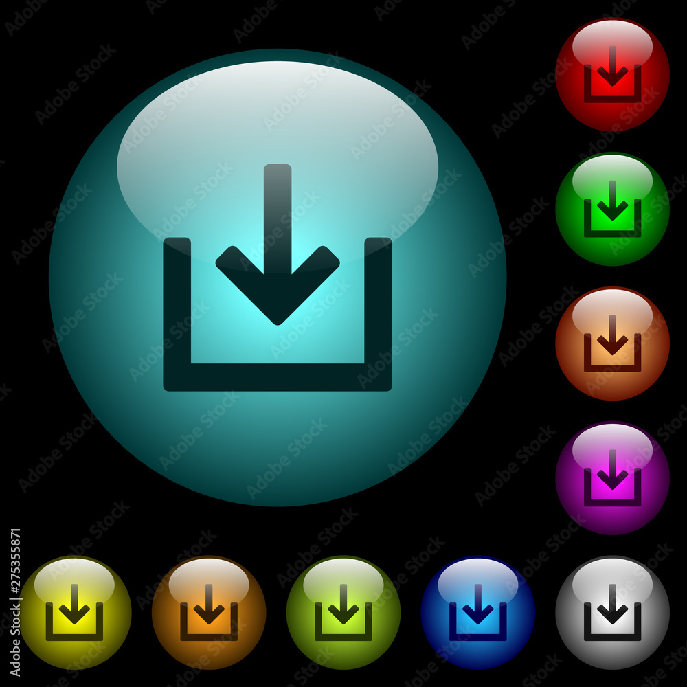 Poster import item icons in color illuminated glass buttons