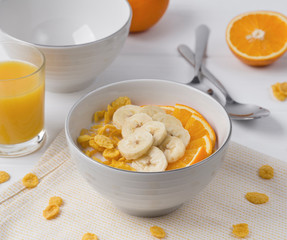 Breakfast which consist of different yellow ingredients