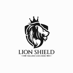 Lion shield logo design template. Vector illustration