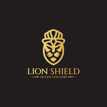 Lion shield logo design template. Vector illlustration