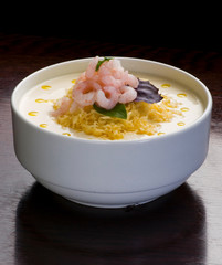 A cheese cream soup with shrimps