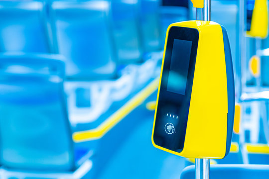 Transport POS-terminal. Non contact fare payment. Validator for applying the ticket. Non-cash transport payment. Contactless travel payment by credit card. Public city passenger transport.