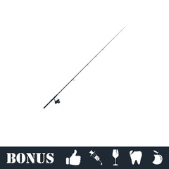 Fishing rod icon flat