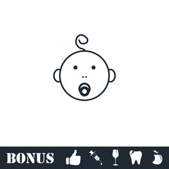 Cute baby with pacifier icon flat