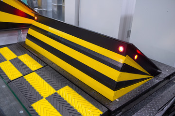 Retractable barrier motion close-up of vehicles. Security