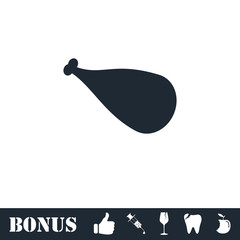 Meat leg icon flat