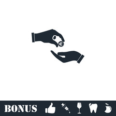 Handing money icon flat