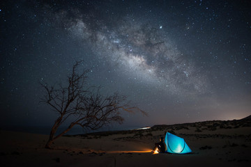 Paisaje nocturno con la vía láctea 