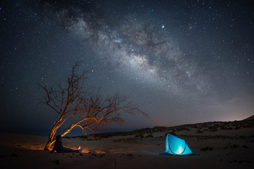 Paisaje nocturno con la vía láctea 