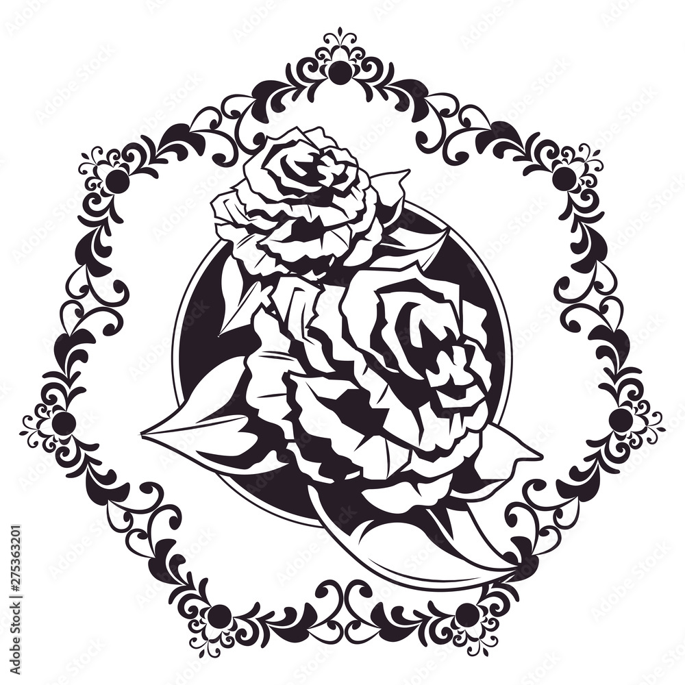 Sticker two roses drawn tattoo icon