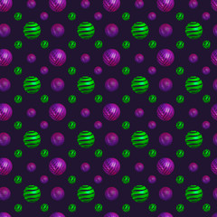 Vector seamless pattern with spiral colored balls on green-blue background. print for textiles, wrapping paper, wallpaper design, packaging design