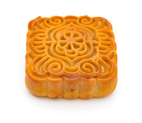 a piece of traditional Chinese mooncake on white background