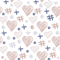 Hearts and abstract shapes elements seamless pattern. 14 february. wallpaper.