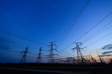 The power supply facilities of contour in the evening