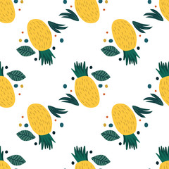 Pineapple seamless pattern. Hand drawn pineapple endless wallpaper.