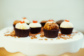 Round sweet brigadeiro balls for dessert