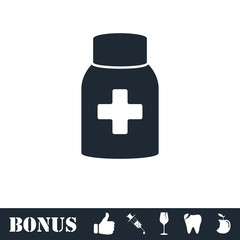 Obraz premium Medicine Pill bottle icon flat