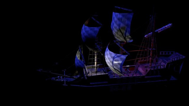 Sailing ship at night