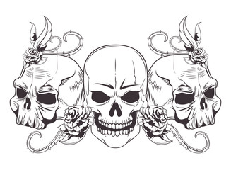 three skull drawn tattoo icon