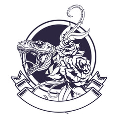snake and roses drawn tattoo icon