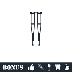 Health crutches icon flat