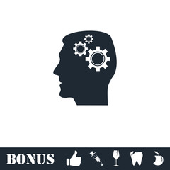Gear head icon flat