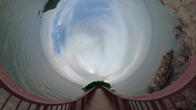 Ansan, South Korea - 20 June 2019 Gubongdo Sunset Observatory in Ansan Daebudo Island edited by Gopro Fusion 360 Little Planet view.