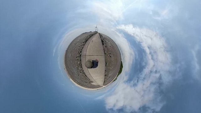 Ansan, South Korea - 20 June 2019 Tando Tideland in Ansan Daebudo Island edited by Gopro Fusion 360 Little Planet view.