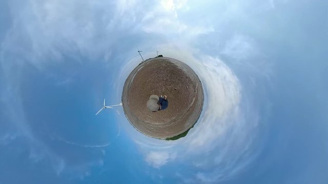 Ansan, South Korea - 20 June 2019 Tando Tideland in Ansan Daebudo Island edited by Gopro Fusion 360 Little Planet view.
