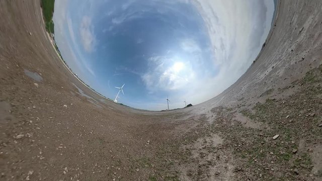 Ansan, South Korea - 20 June 2019 Tando Tideland in Ansan Daebudo Island edited by Gopro Fusion 360 Little Planet view.