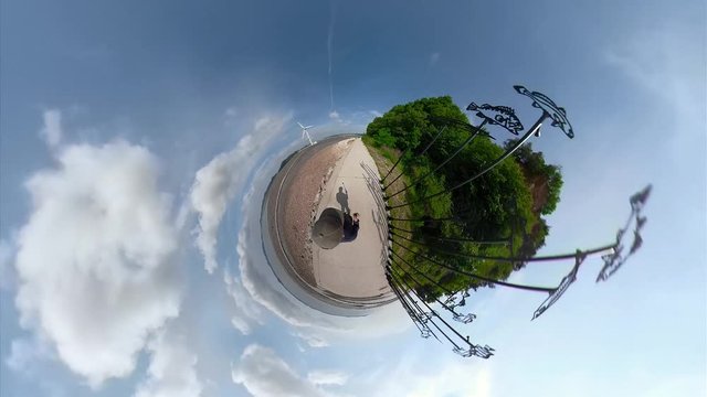Ansan, South Korea - 20 June 2019 Tando Tideland in Ansan Daebudo Island edited by Gopro Fusion 360 Little Planet view.