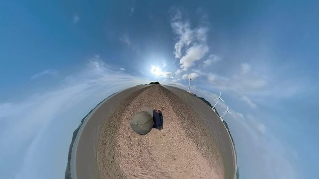 Ansan, South Korea - 20 June 2019 Tando Tideland in Ansan Daebudo Island edited by Gopro Fusion 360 Little Planet view.
