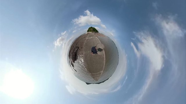 Ansan, South Korea - 20 June 2019 Tando Tideland in Ansan Daebudo Island edited by Gopro Fusion 360 Little Planet view.