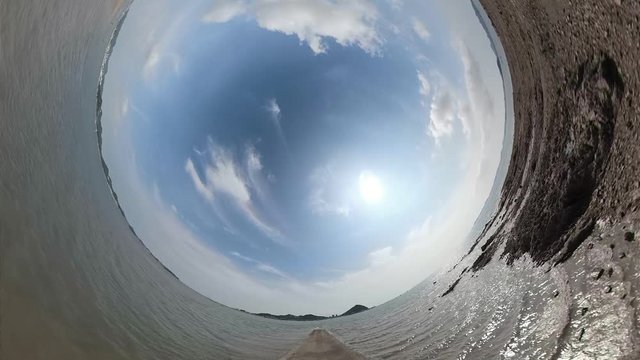 Ansan, South Korea - 20 June 2019 Tando Tideland in Ansan Daebudo Island edited by Gopro Fusion 360 Little Planet view.