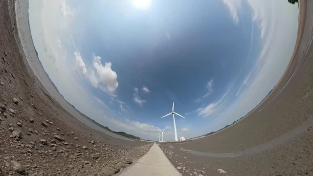 Ansan, South Korea - 20 June 2019 Tando Tideland in Ansan Daebudo Island edited by Gopro Fusion 360 Little Planet view.